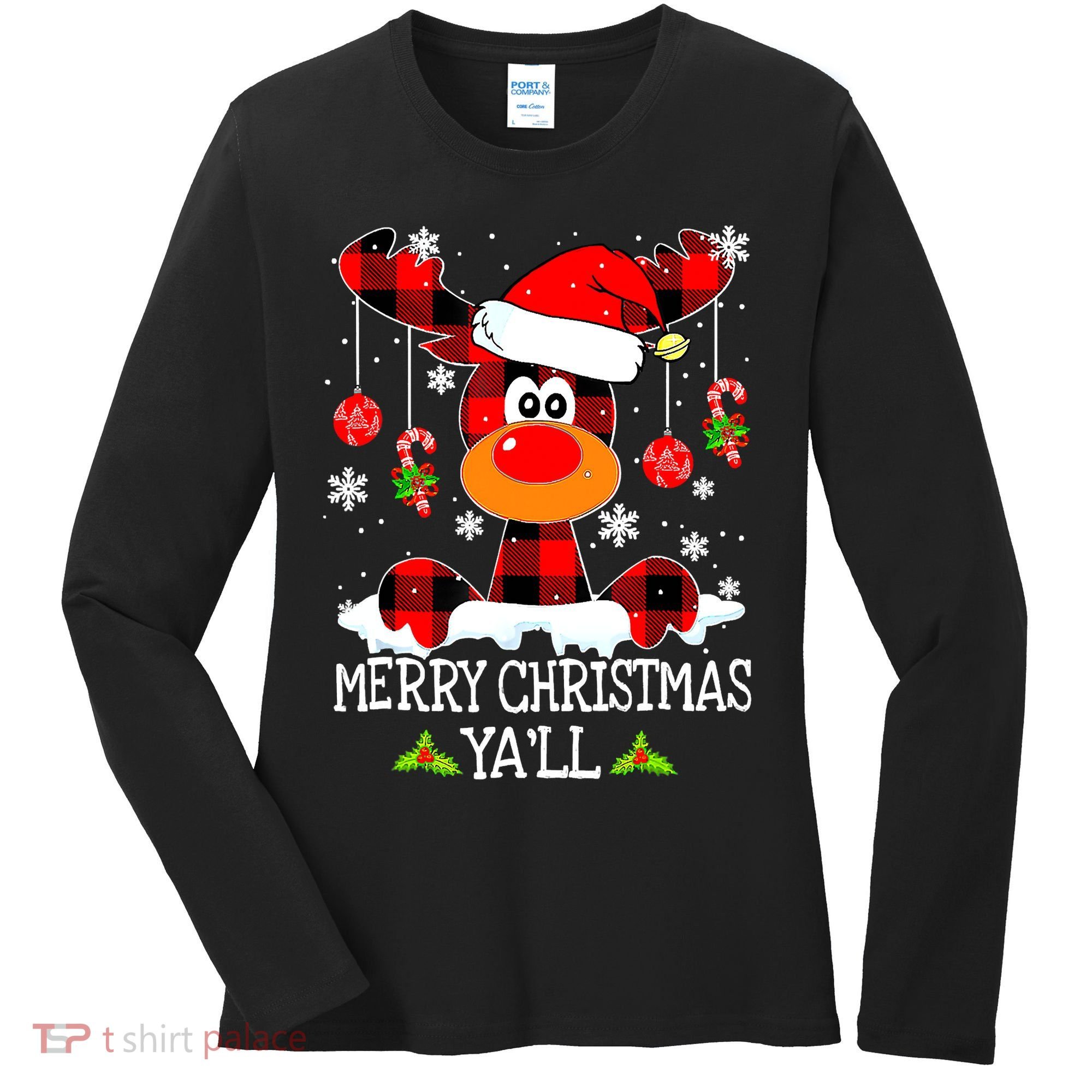 Merry Christmas Y'all Gifts Leopard Buffalo Plaid Xmas Women's Long Sleeve Shirt