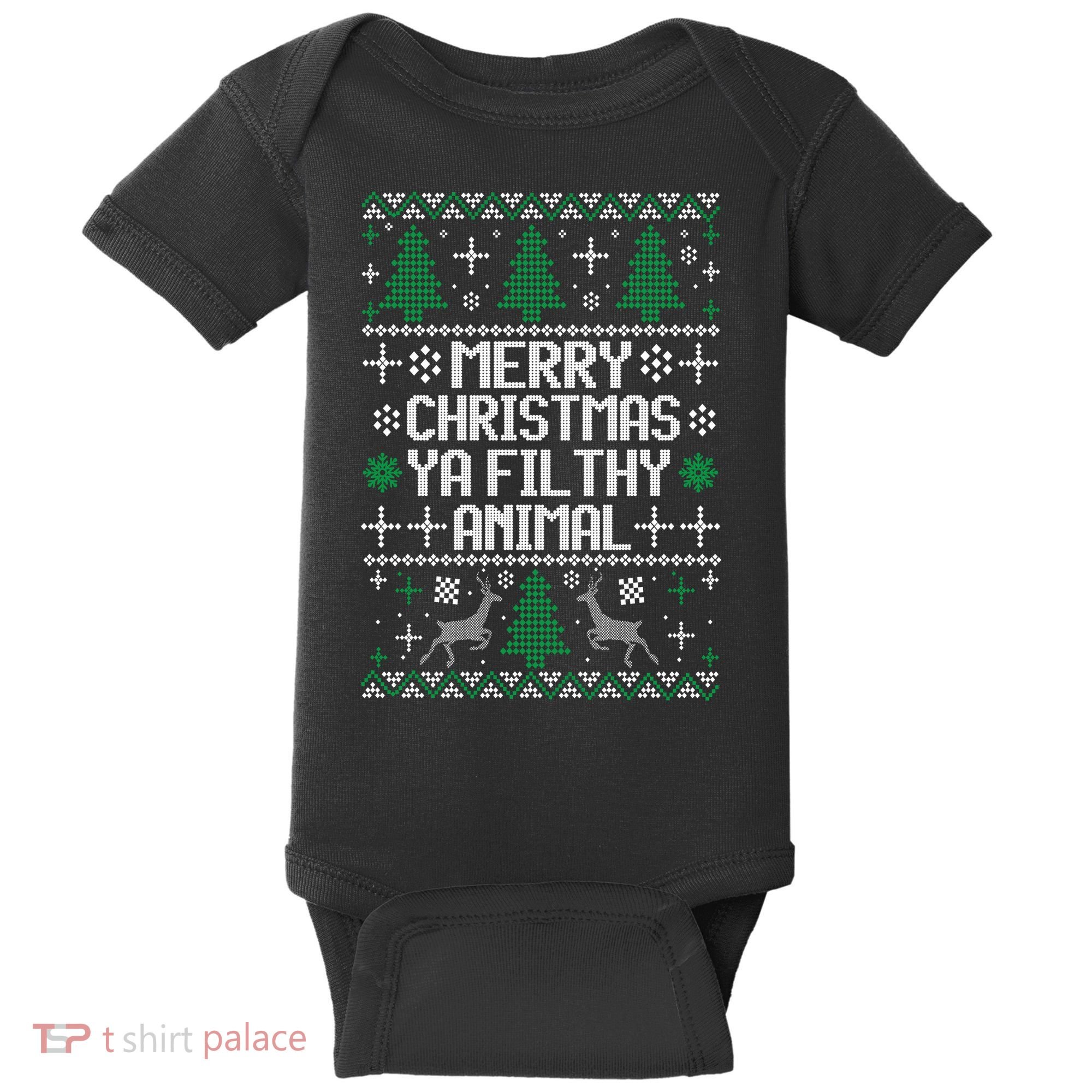 Merry Christmas Ya Filthy Animal Ugly Sweater Funny Xmas Gift Baby Bodysuit