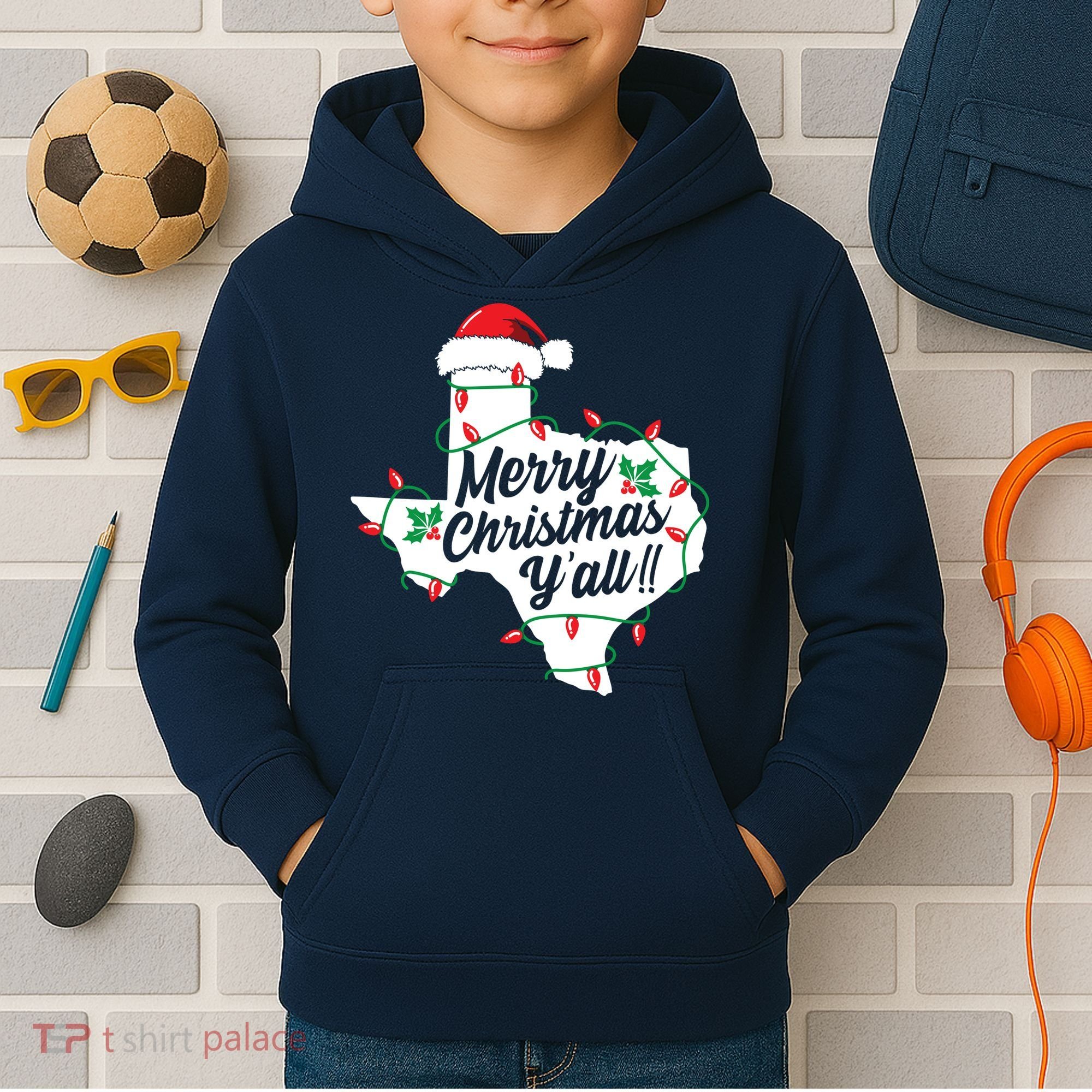 Merry Christmas Y'All Texas State Texan Kids Hoodie