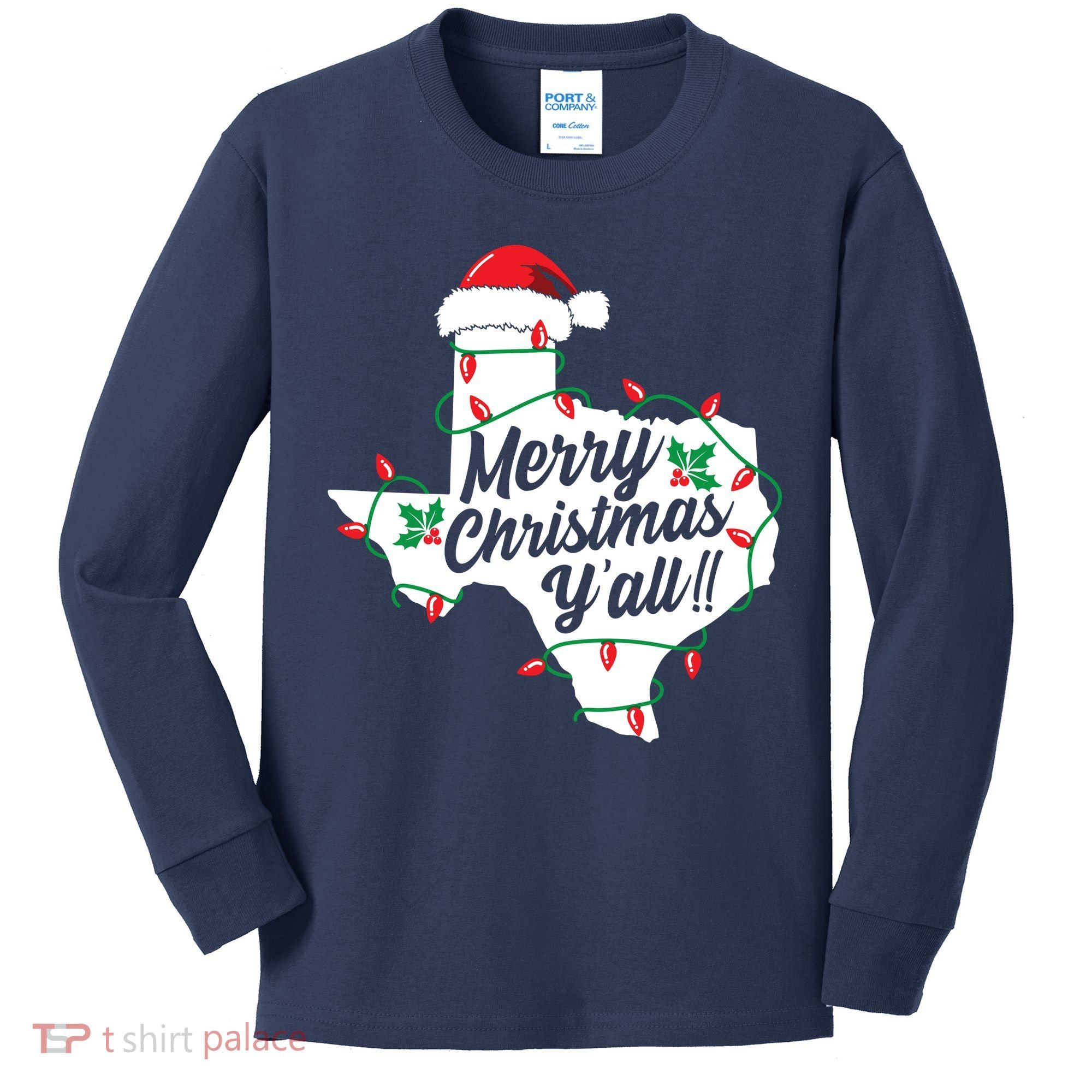 Merry Christmas Y'All Texas State Texan Kids Long Sleeve Shirt