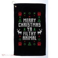 Merry Christmas Ya Filthy Animal Ugly Christmas Sweater Golf Towel thumb 0