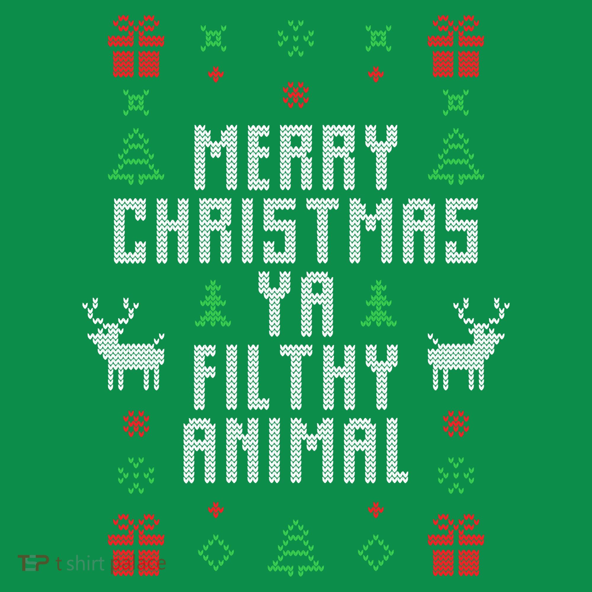 Merry Christmas Ya Filthy Animal Ugly Christmas Sweater Button