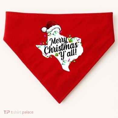 Merry Christmas Y'all Texas State USA-Made Doggie Bandana