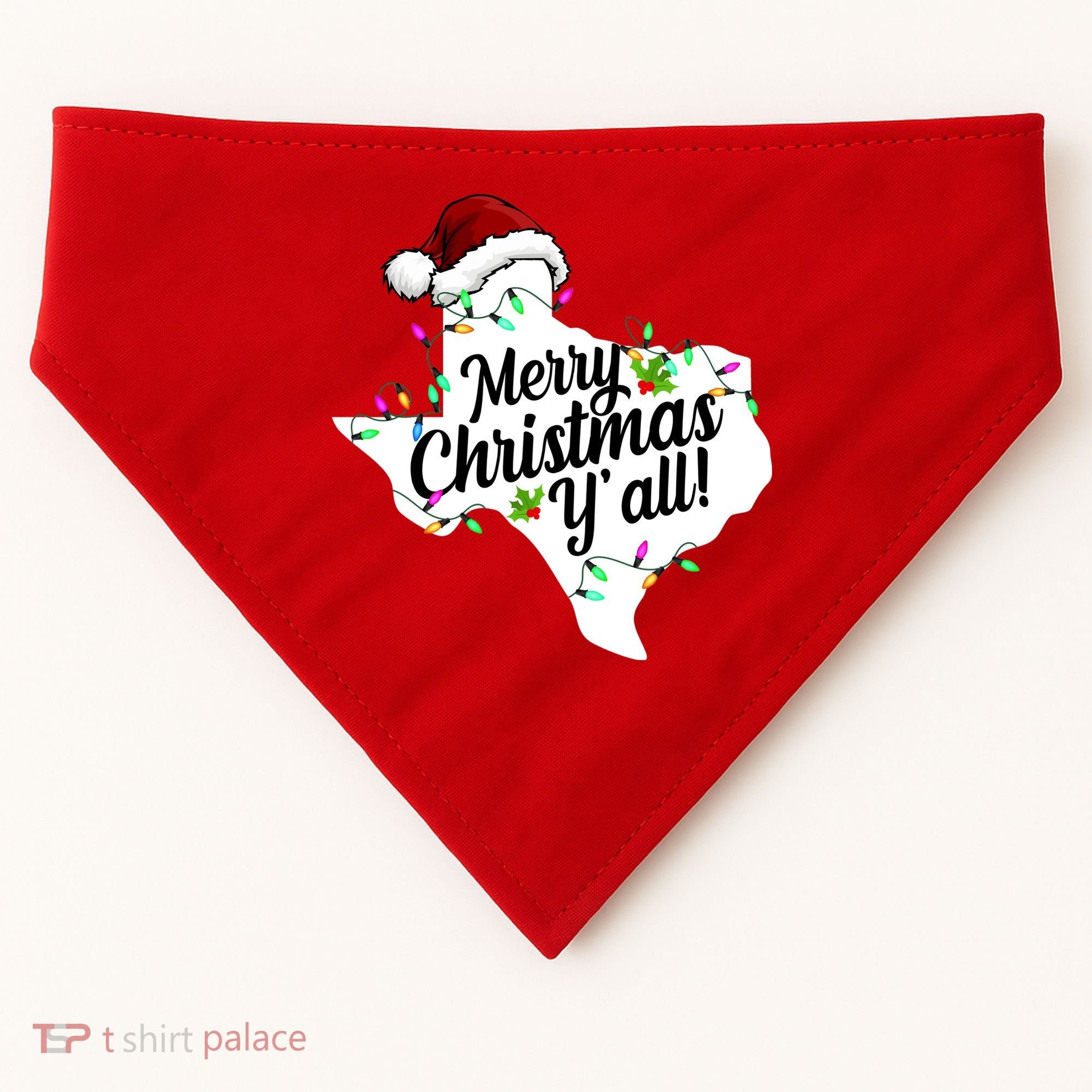 Merry Christmas Y'all Texas State USA-Made Doggie Bandana