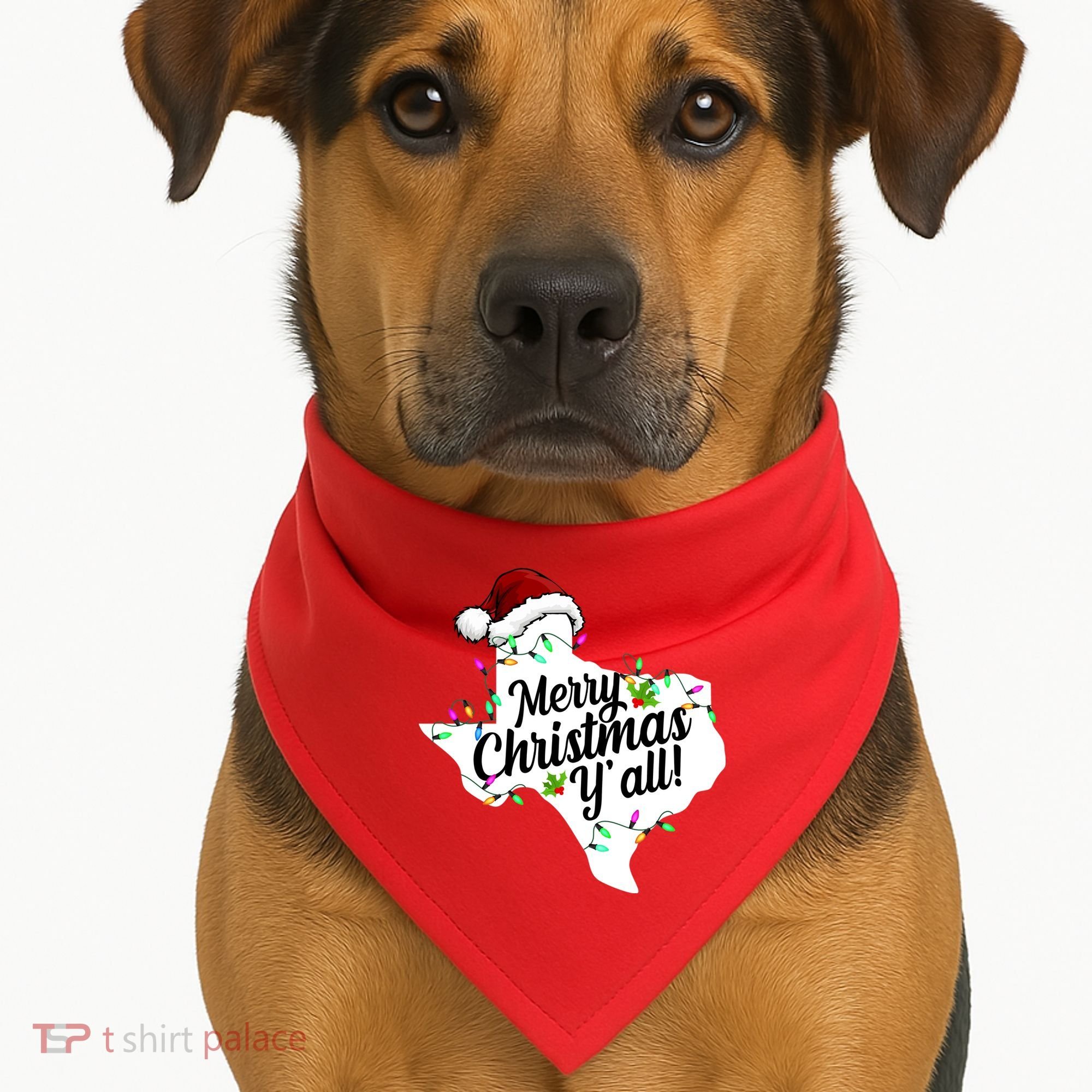 Merry Christmas Y'all Texas State USA-Made Doggie Bandana