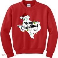 Merry Christmas Y'all Texas State Kids Sweatshirt thumb 0