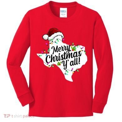 Merry Christmas Y'all Texas State Kids Long Sleeve Shirt