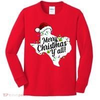 Merry Christmas Y'all Texas State Kids Long Sleeve Shirt thumb 0