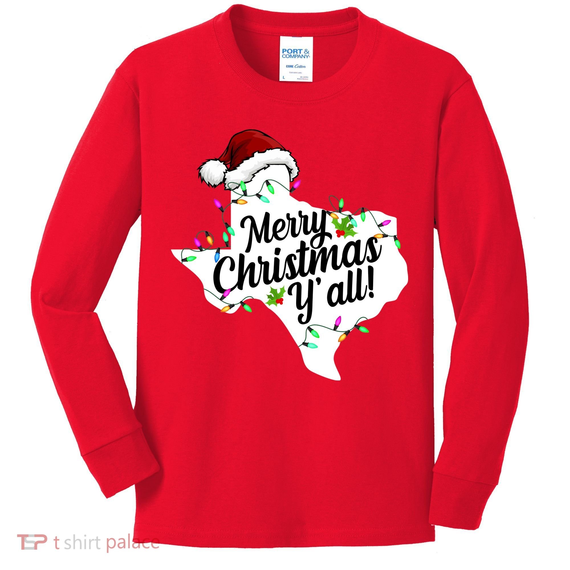 Merry Christmas Y'all Texas State Kids Long Sleeve Shirt