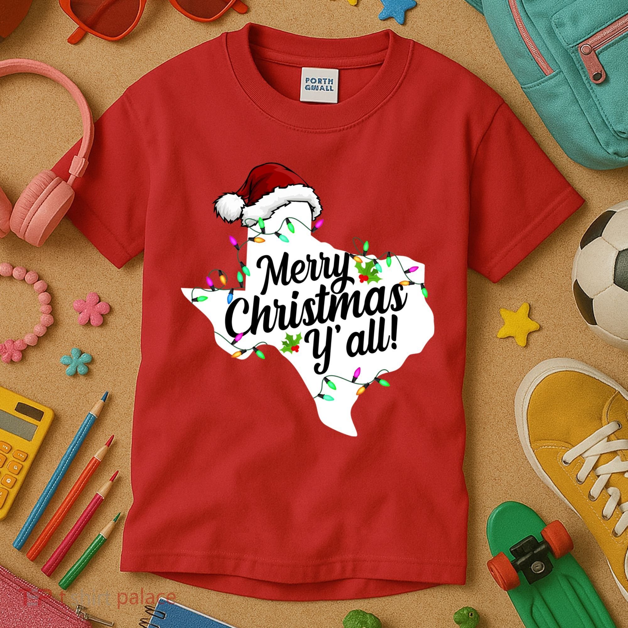 Merry Christmas Y'all Texas State Kids T-Shirt