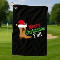 Merry Christmas YAll Funny Texas Cow Holiday Gift Golf Towel thumb 1