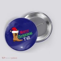 Merry Christmas YAll Funny Texas Cow Holiday Gift Button thumb 0