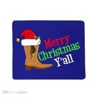 Merry Christmas YAll Funny Texas Cow Holiday Gift Mousepad thumb 0