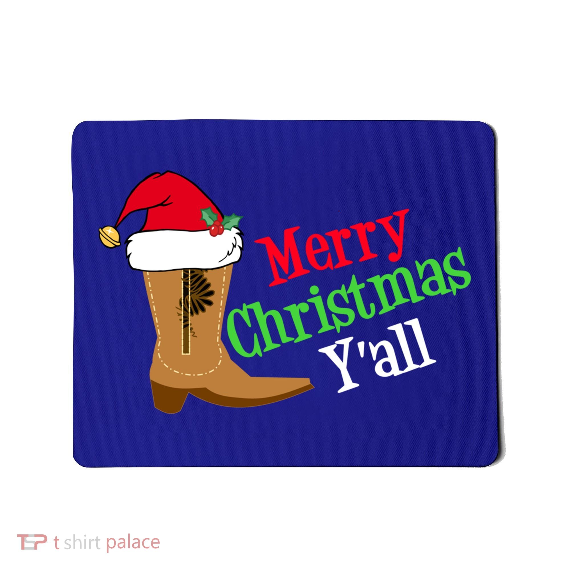 Merry Christmas YAll Funny Texas Cow Holiday Gift Mousepad