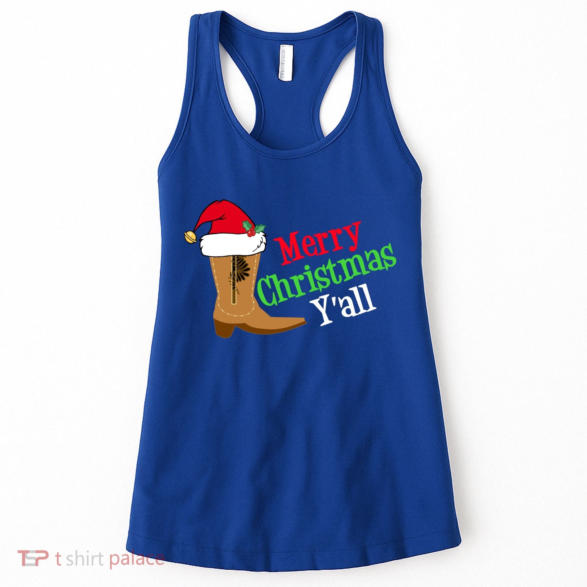 Merry Christmas YAll Funny Texas Cow Holiday Gift Women's Tank Top