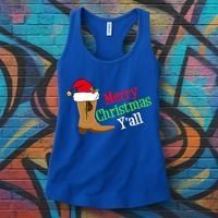 Merry Christmas YAll Funny Texas Cow Holiday Gift Women's Tank Top thumb 3