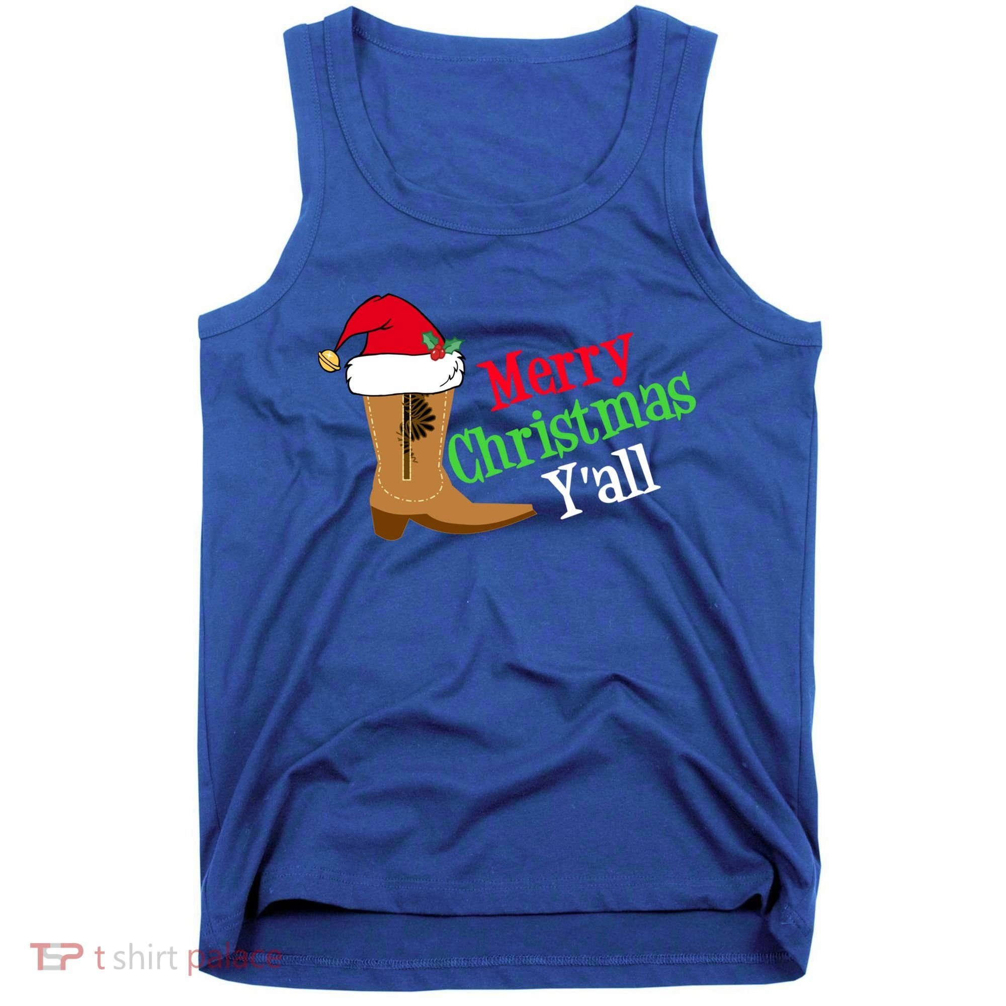 Merry Christmas YAll Funny Texas Cow Holiday Gift Tank Top