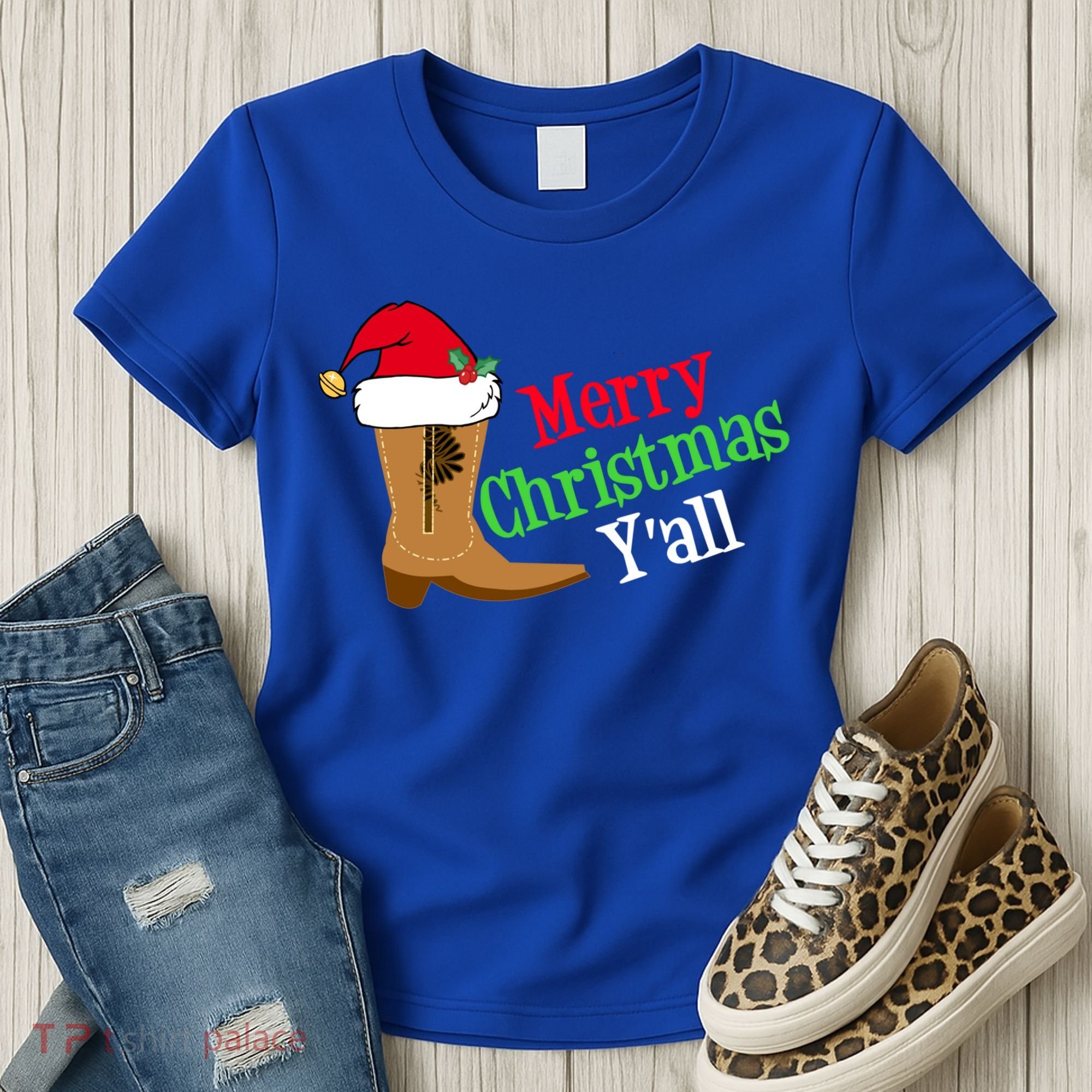 Merry Christmas YAll Funny Texas Cow Holiday Gift Women's T-Shirt