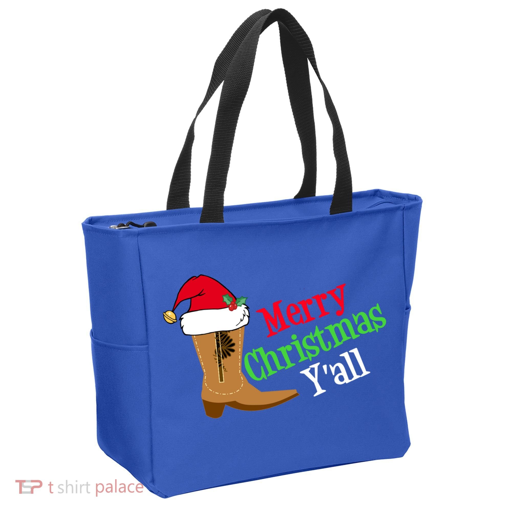 Merry Christmas YAll Funny Texas Cow Holiday Gift Tote Bag