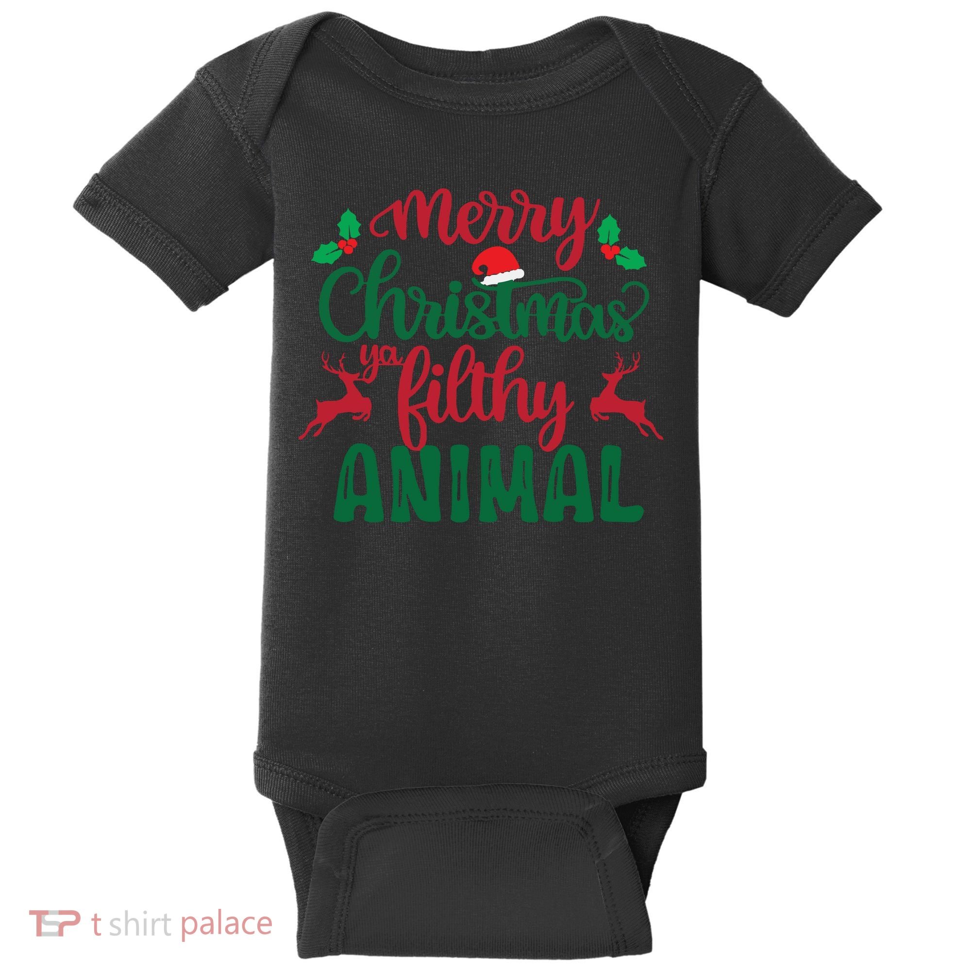 Merry Christmas Ya Filthy Animal Baby Bodysuit