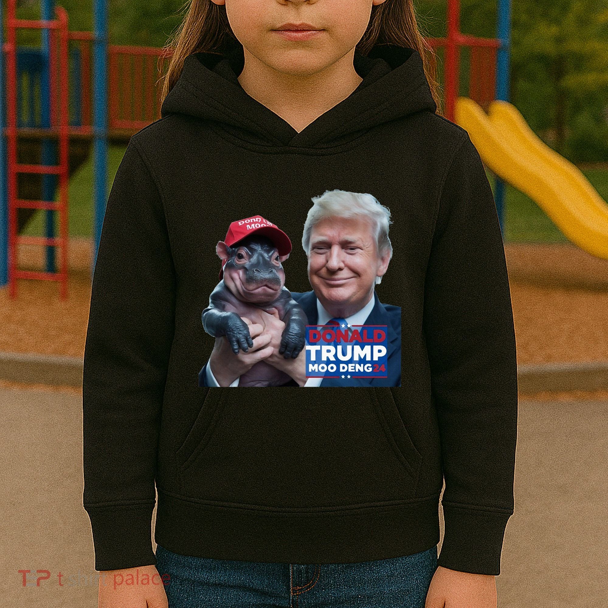 Moo Deng Trump And The HippoS Campaign Journey Kids Hoodie