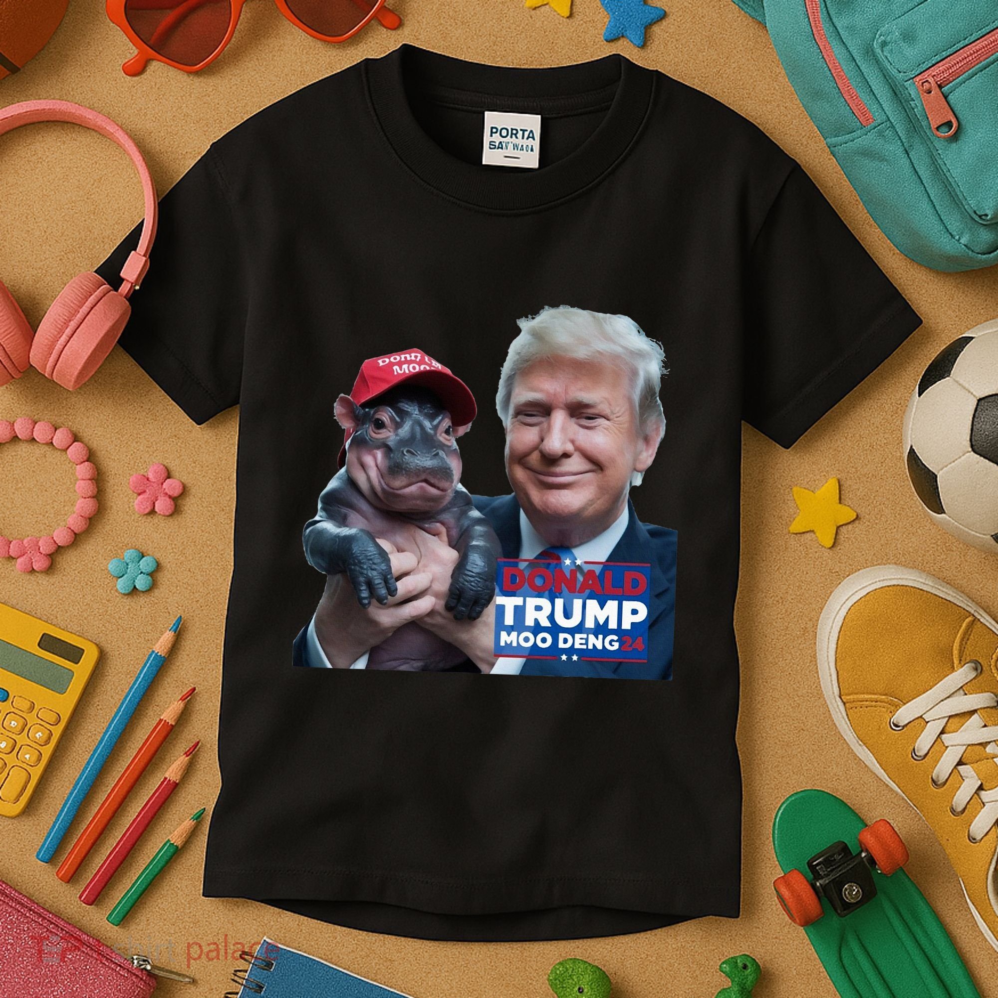 Moo Deng Trump And The HippoS Campaign Journey Kids T-Shirt