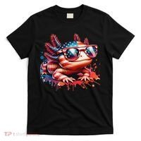 Memorial Day 4th Of July Axolotl Independence Day Usa Flag T-Shirt thumb 0