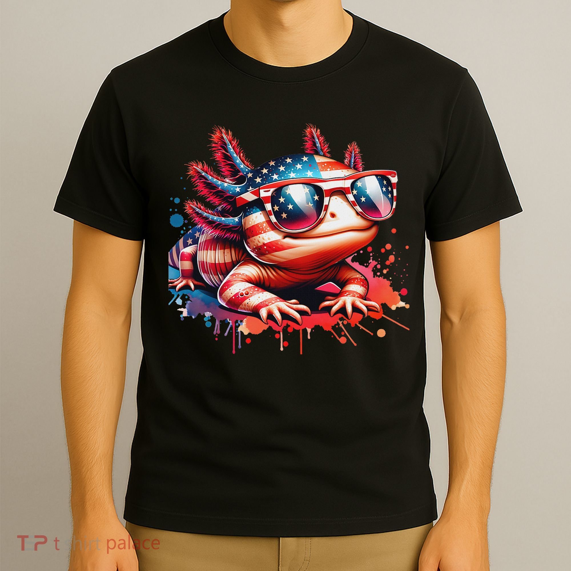 Memorial Day 4th Of July Axolotl Independence Day Usa Flag T-Shirt