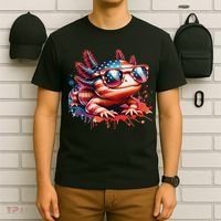 Memorial Day 4th Of July Axolotl Independence Day Usa Flag T-Shirt thumb 6