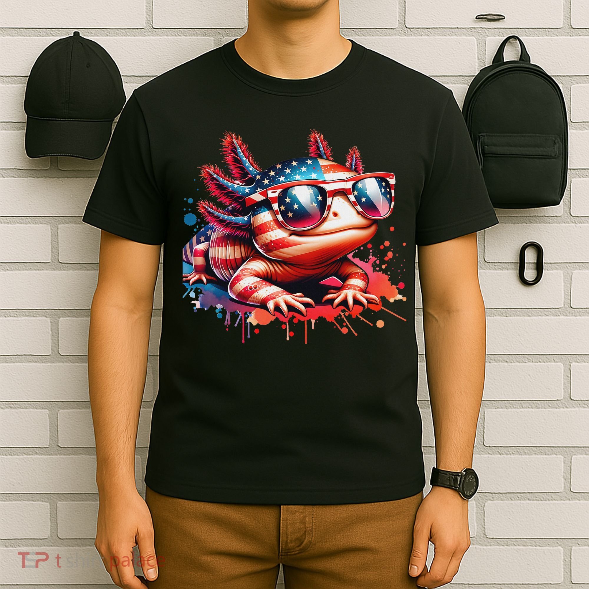 Memorial Day 4th Of July Axolotl Independence Day Usa Flag T-Shirt