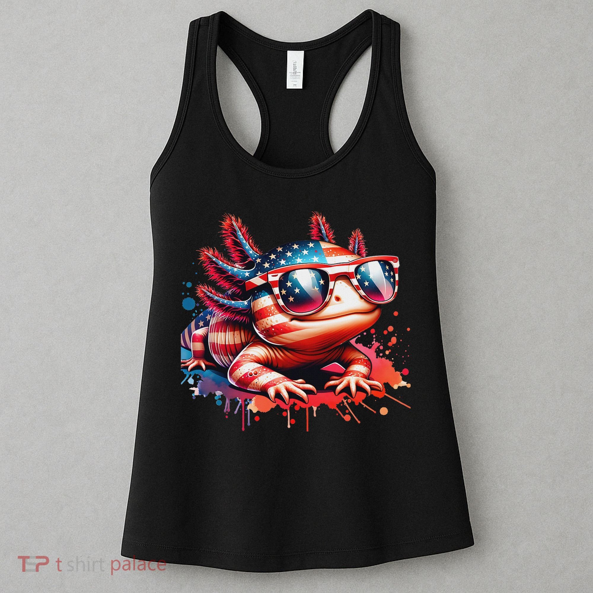 Memorial Day 4th Of July Axolotl Independence Day Usa Flag Women's Tank Top