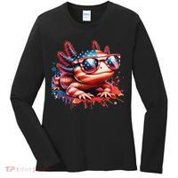 Memorial Day 4th Of July Axolotl Independence Day Usa Flag Women's Long Sleeve Shirt thumb 0