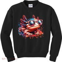 Memorial Day 4th Of July Axolotl Independence Day Usa Flag Kids Sweatshirt thumb 0