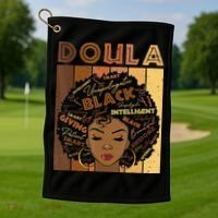 Melanin Doula Afro Hair Black History Month Golf Towel thumb 1