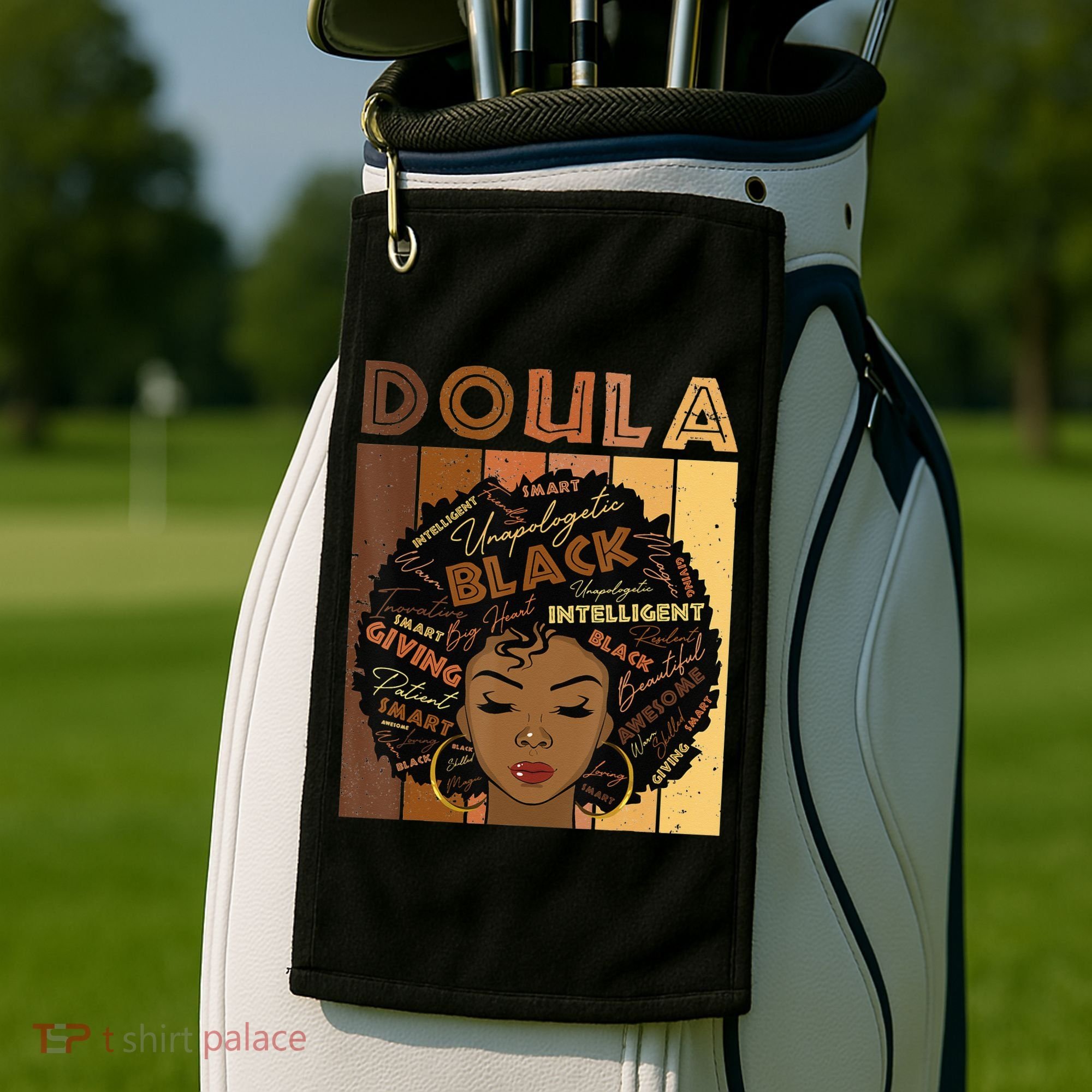 Melanin Doula Afro Hair Black History Month Golf Towel