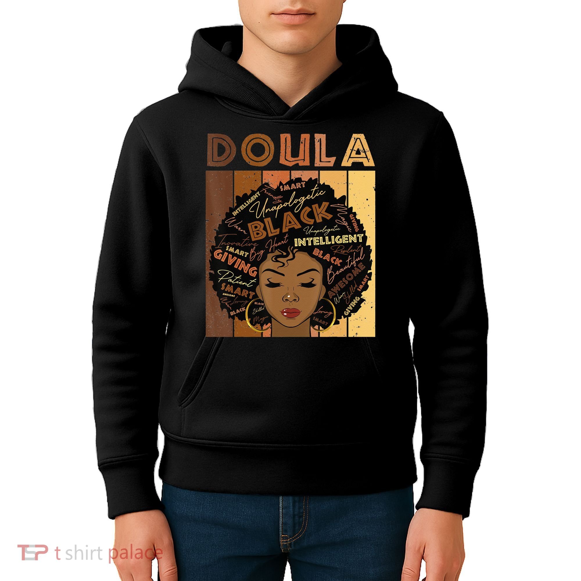 Melanin Doula Afro Hair Black History Month Kids Hoodie