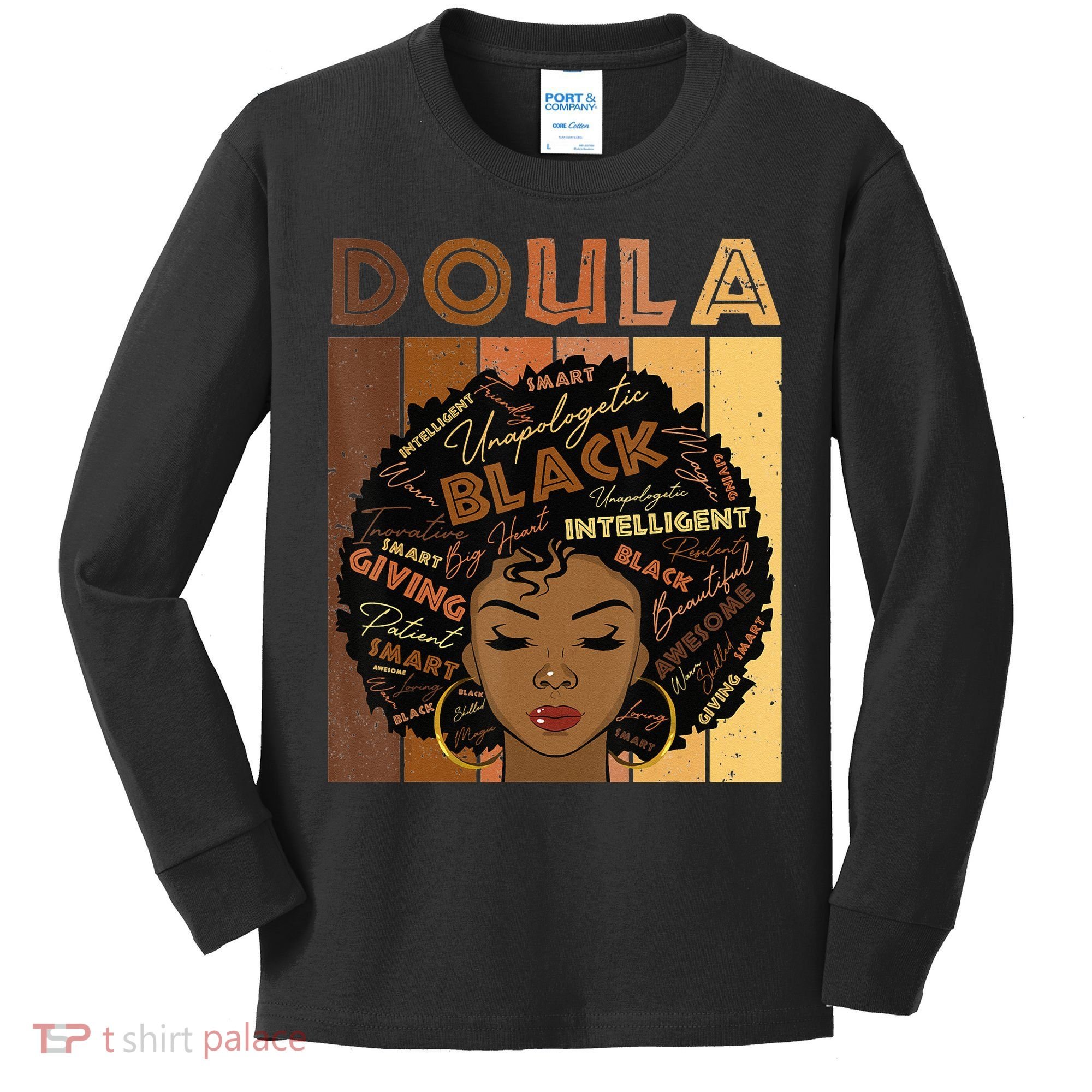 Melanin Doula Afro Hair Black History Month Kids Long Sleeve Shirt