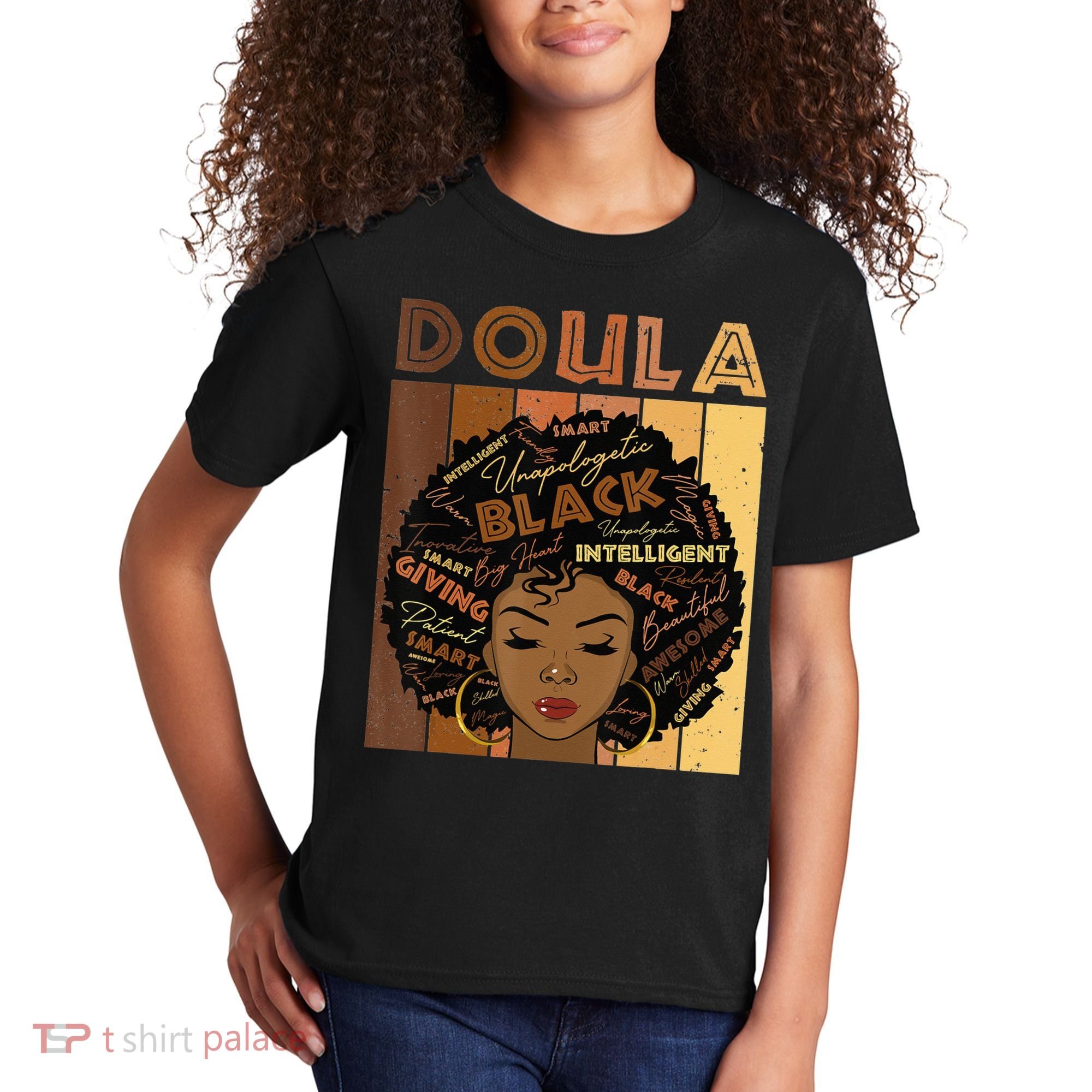 Melanin Doula Afro Hair Black History Month Kids T-Shirt