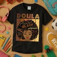 Melanin Doula Afro Hair Black History Month Kids T-Shirt thumb 3