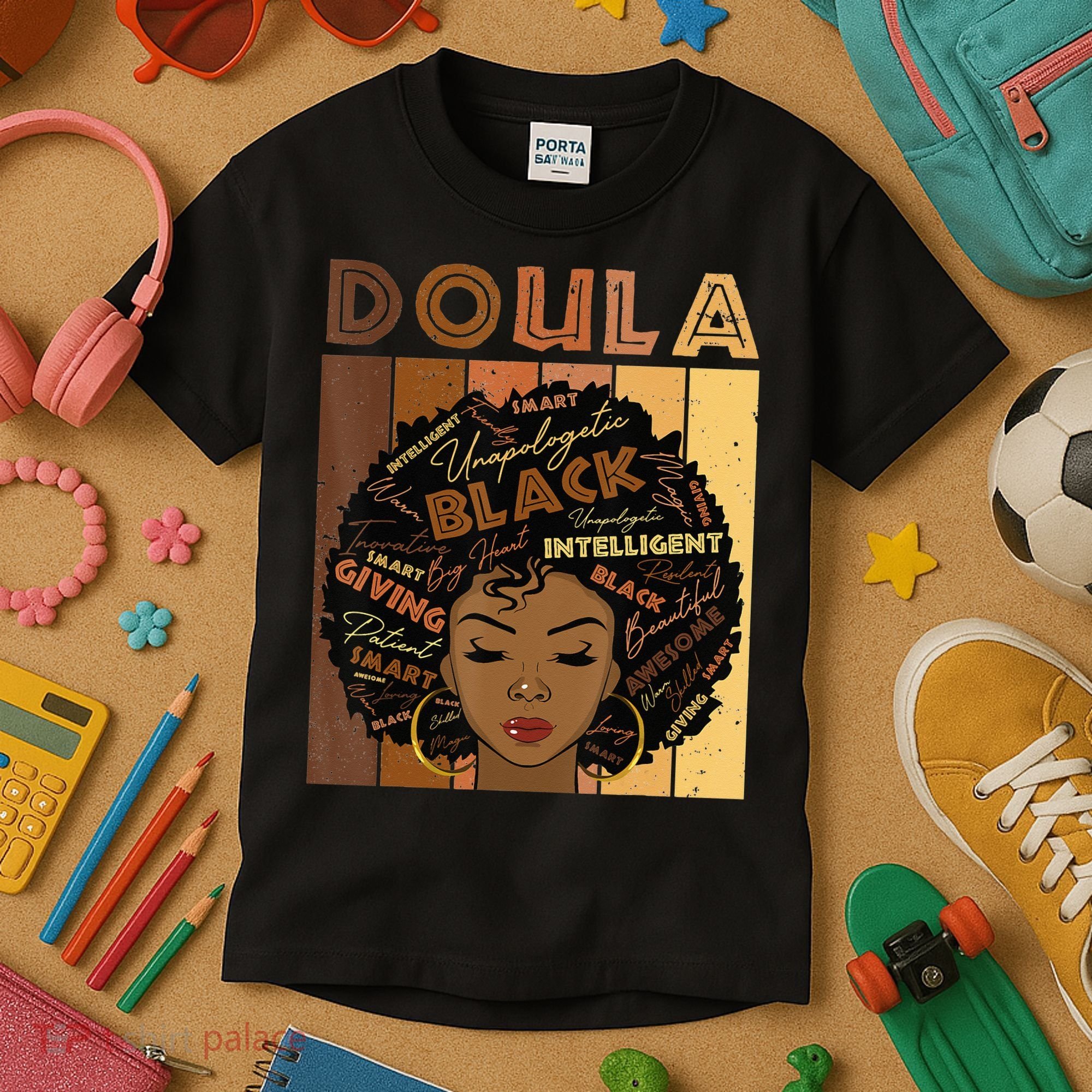 Melanin Doula Afro Hair Black History Month Kids T-Shirt