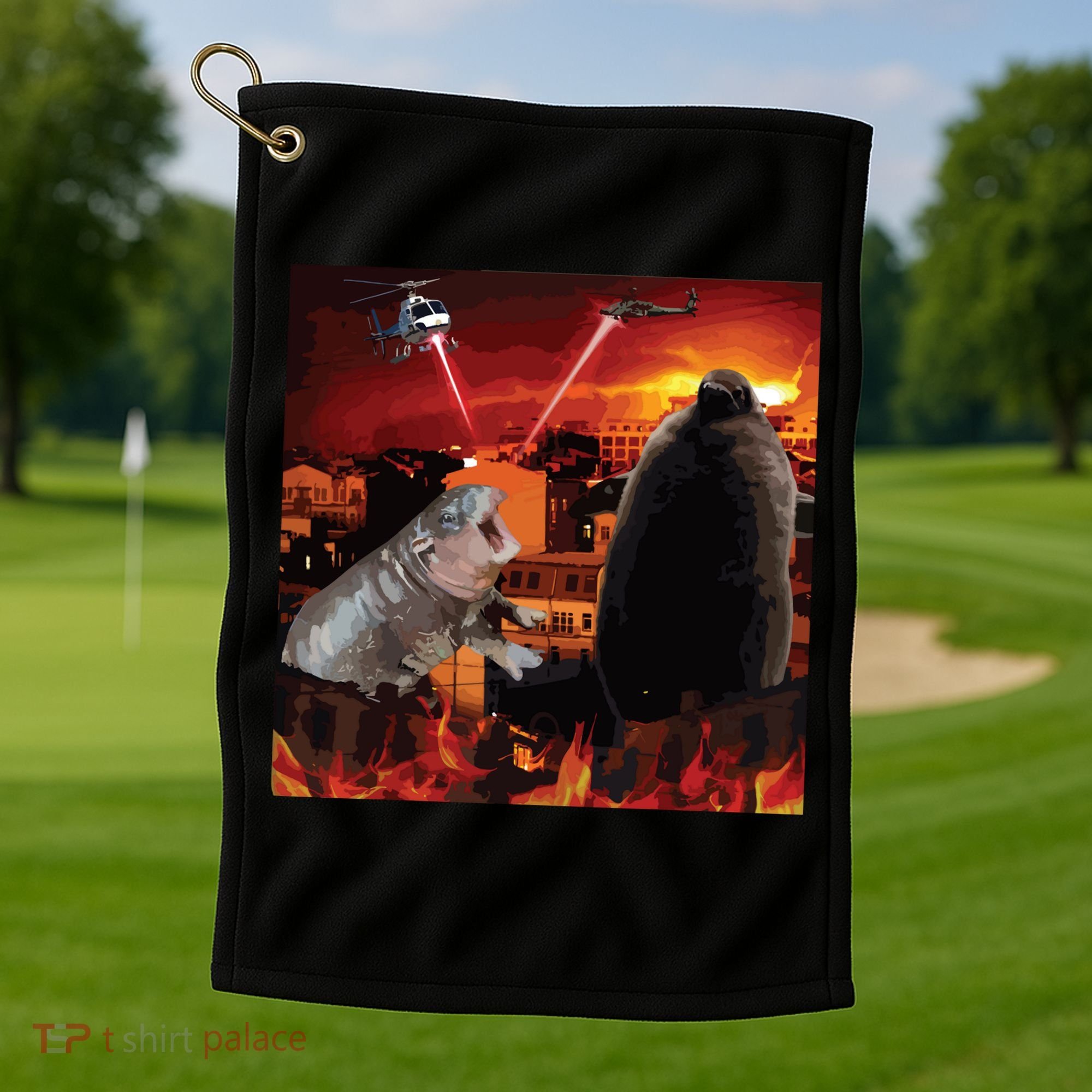 Moo Deng And Pesto Battle Golf Towel