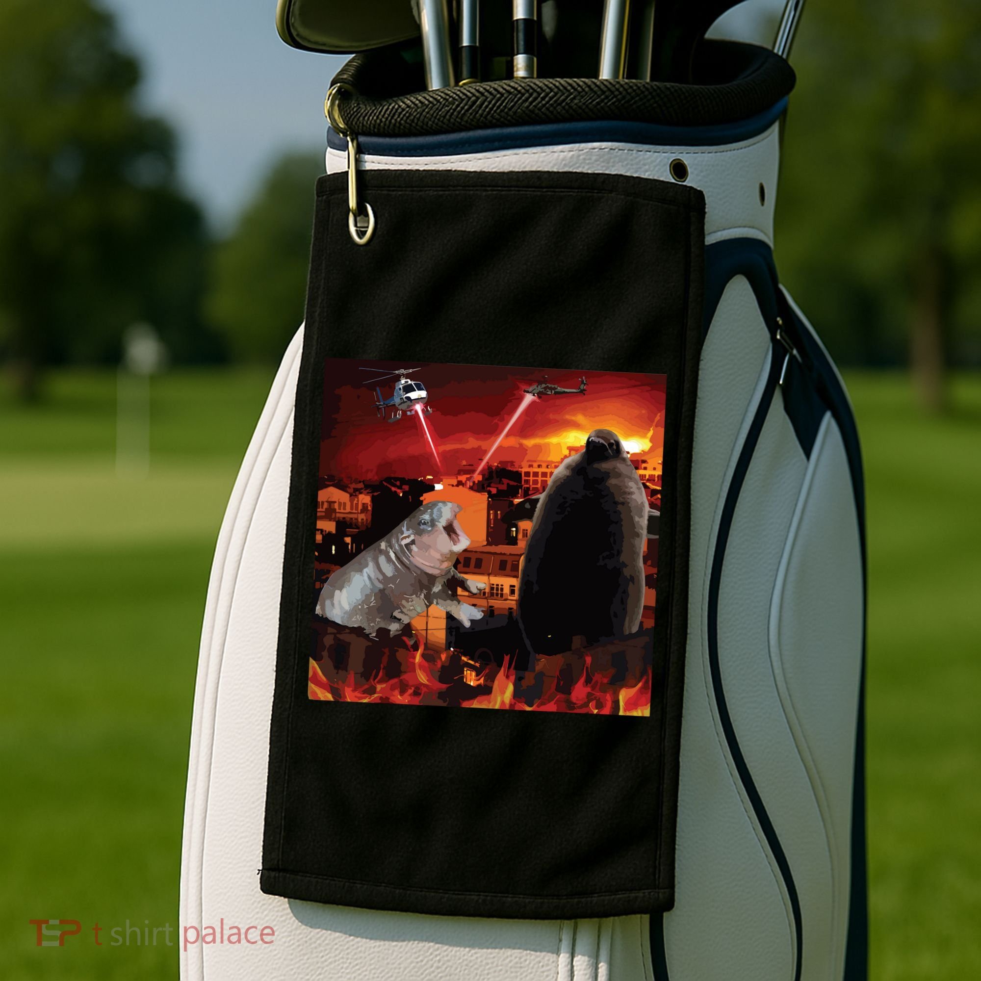 Moo Deng And Pesto Battle Golf Towel