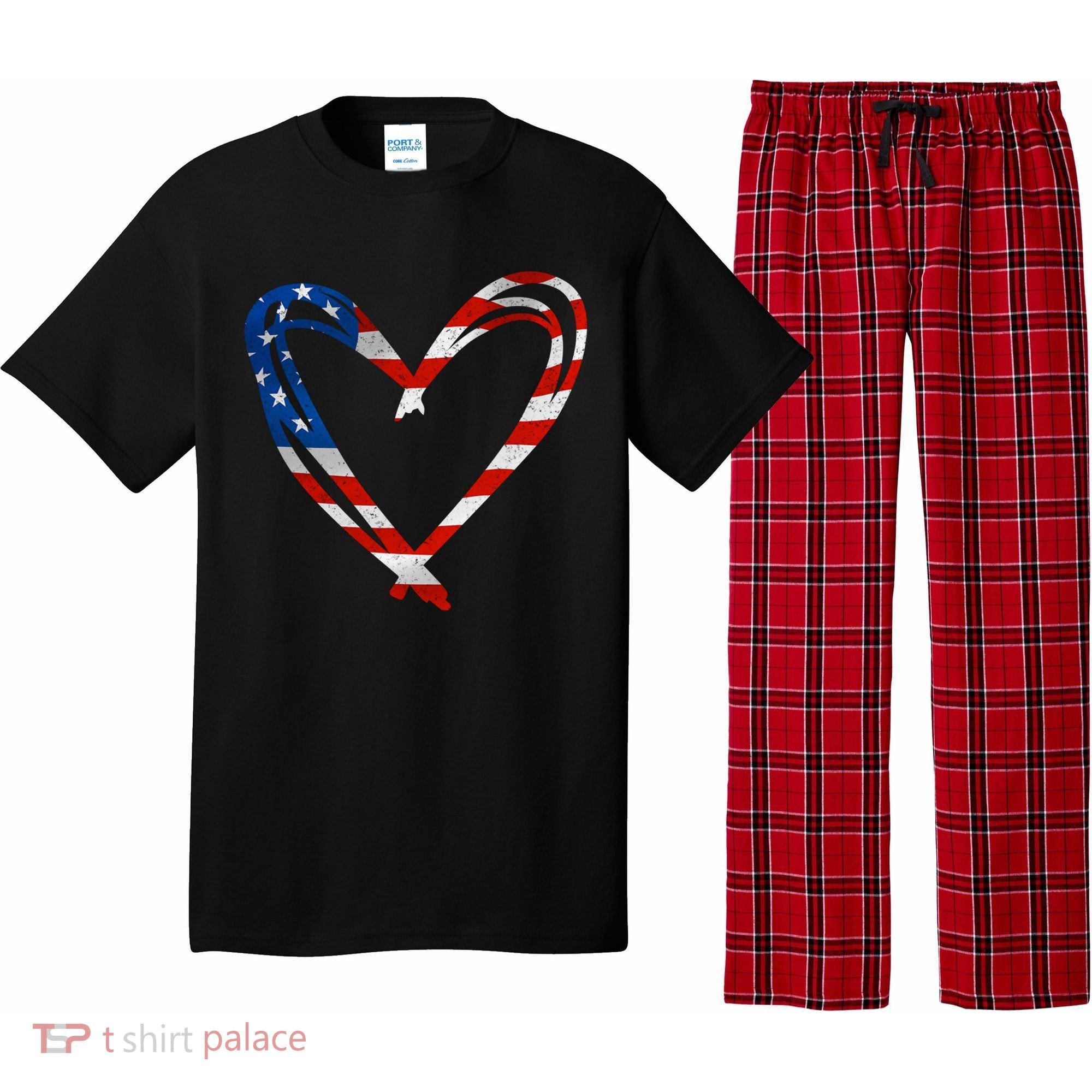 Memorial Day And 4th July Partiotic Heart Gift Pajama Set