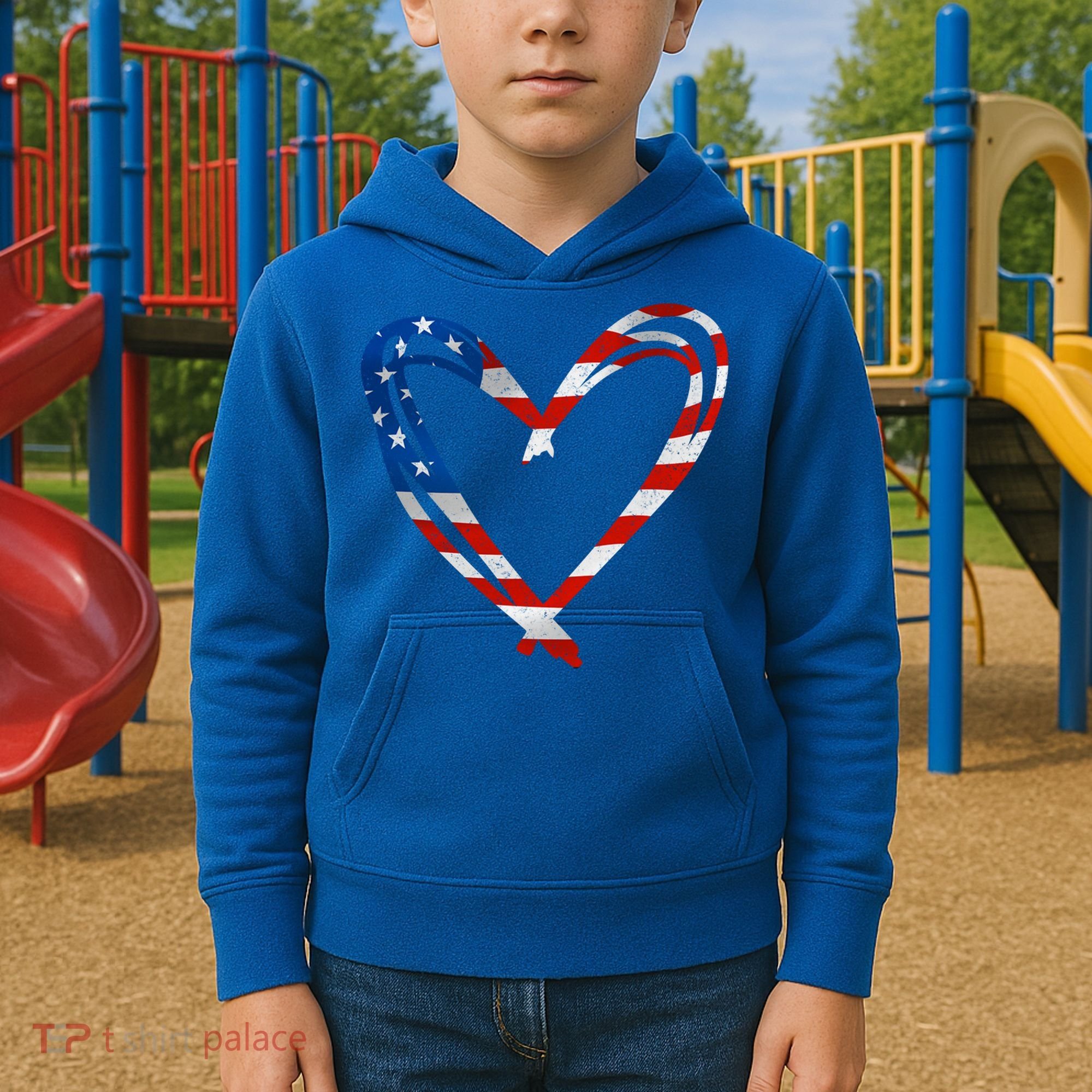 Memorial Day And 4th July Partiotic Heart Gift Kids Hoodie
