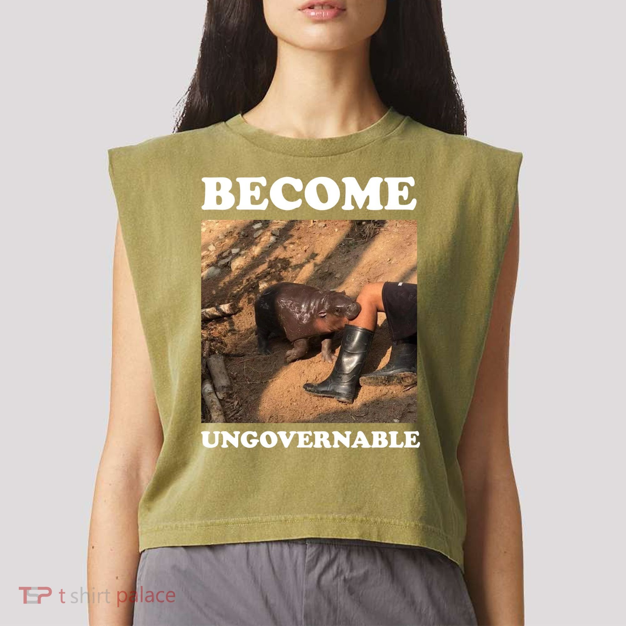 Moo Deng Become Ungovernable Garment-Dyed Women's Muscle Tee