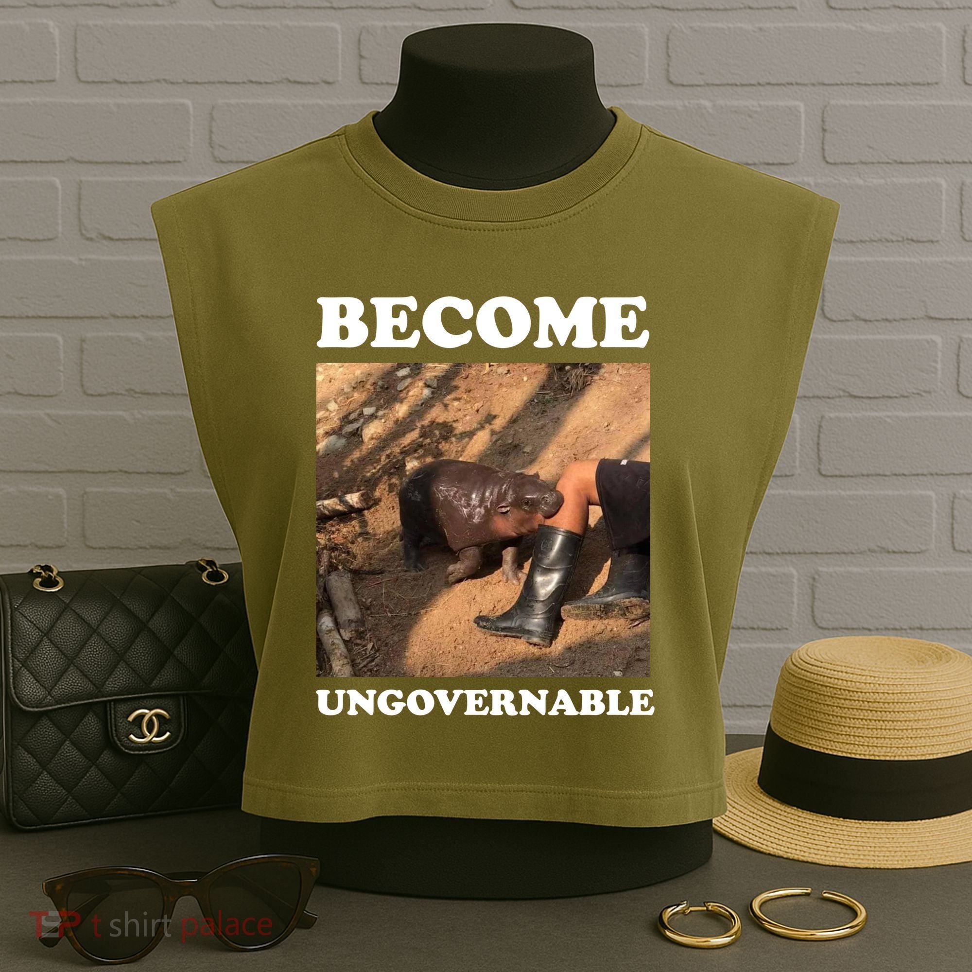 Moo Deng Become Ungovernable Garment-Dyed Women's Muscle Tee