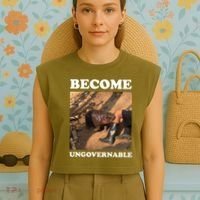 Moo Deng Become Ungovernable Garment-Dyed Women's Muscle Tee thumb 4