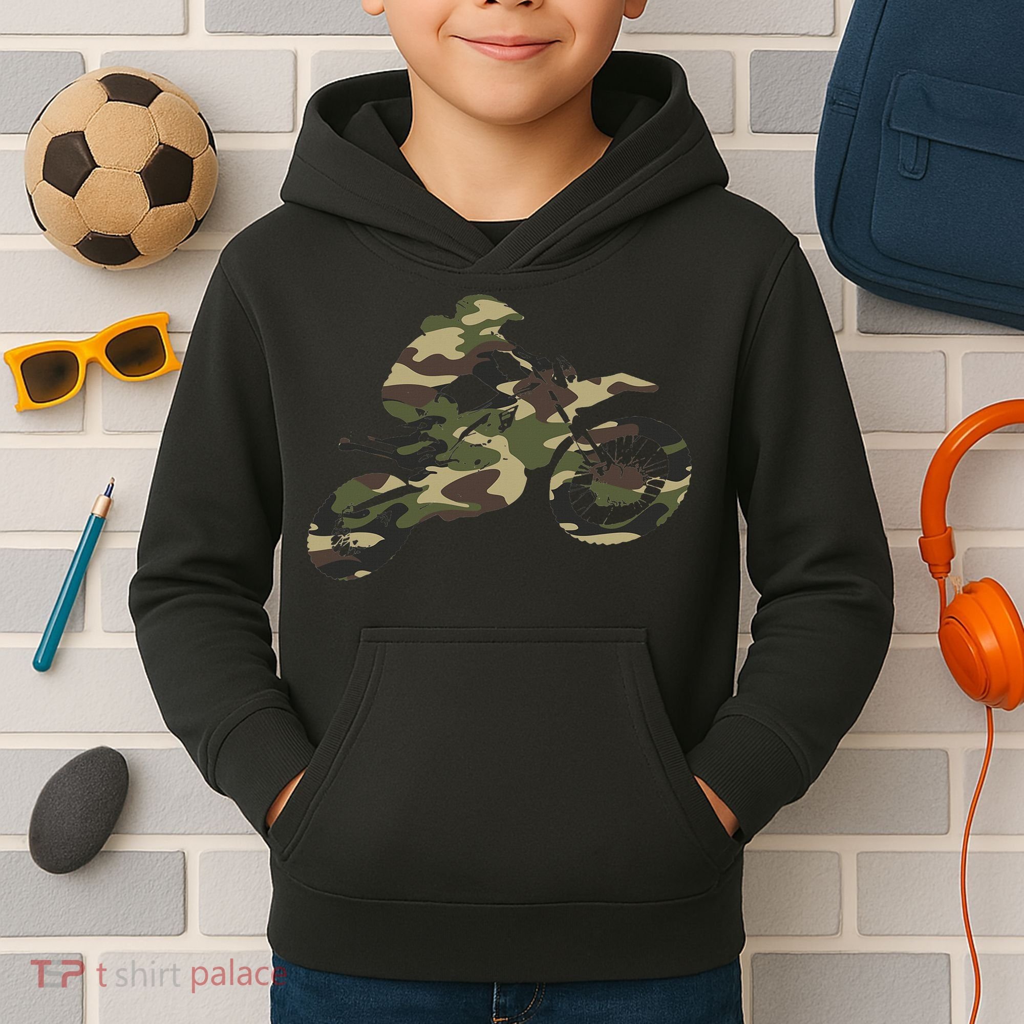 Motocross Dirt Bike Racing Camo Camouflage Kids Hoodie