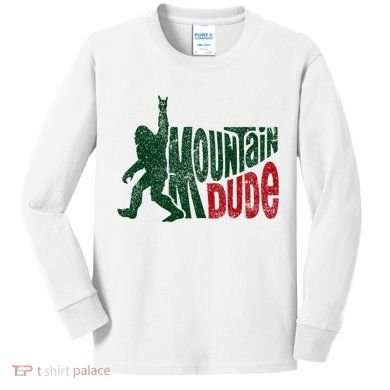 Mountain Dude Bigfoot Hiking Humor Kids Long Sleeve Shirt