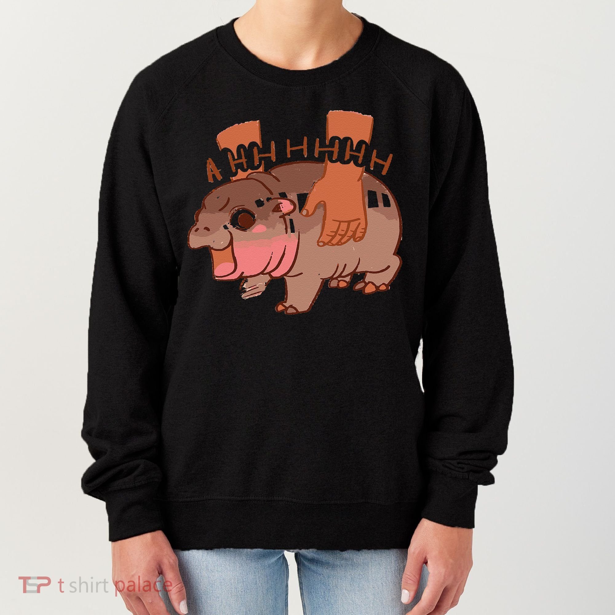 Moo Deng Bouncy Pig In Thai Picture The Cute Baby Hippo Gift Women's Sweatshirt